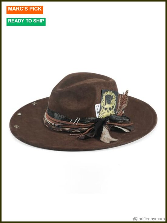 Wide Brim Fedora Hat Retro Western Felt Unisex with Adjustable Straps